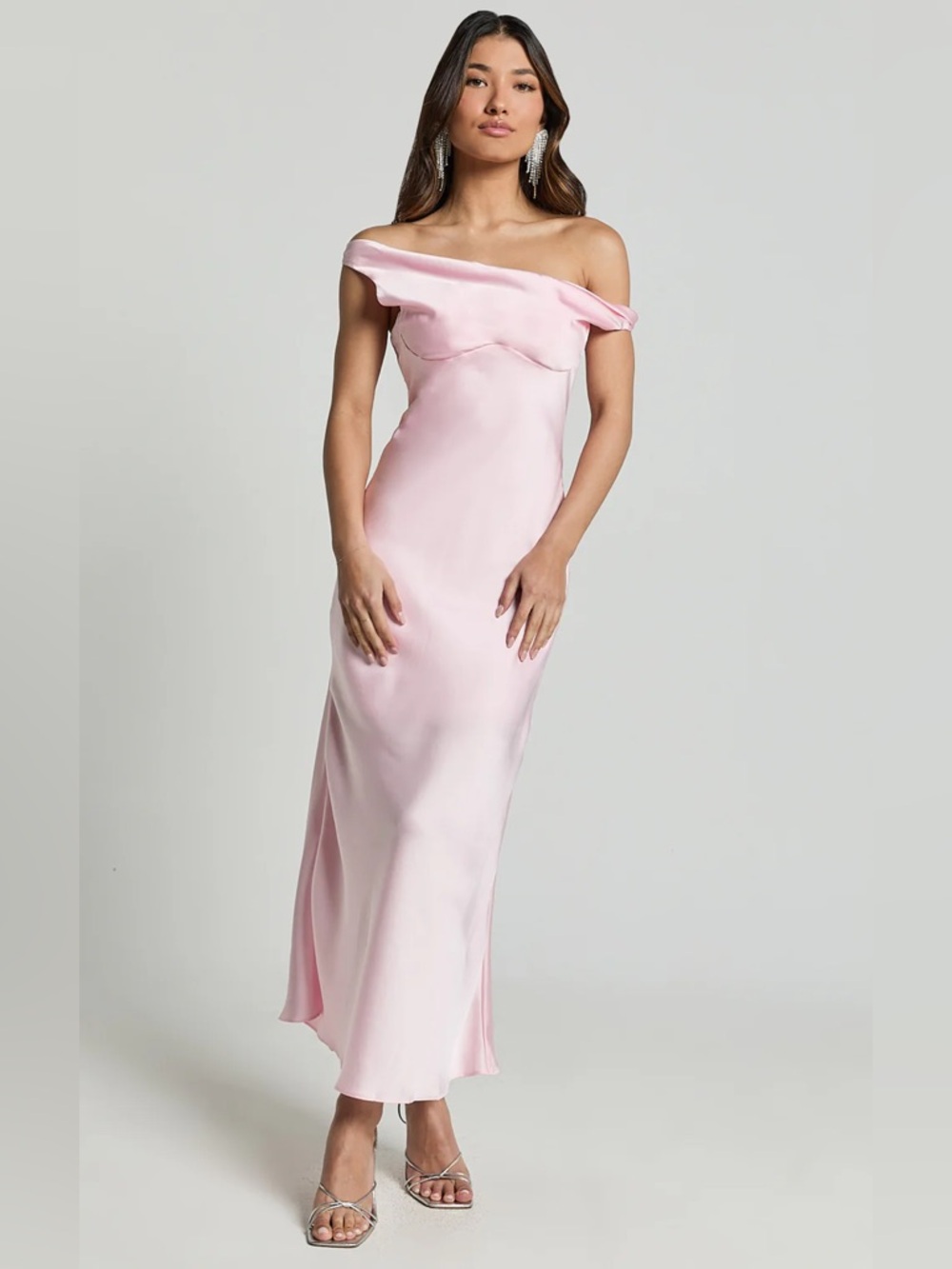 Showpo Blush Pink One-Shoulder Satin Gown NWT